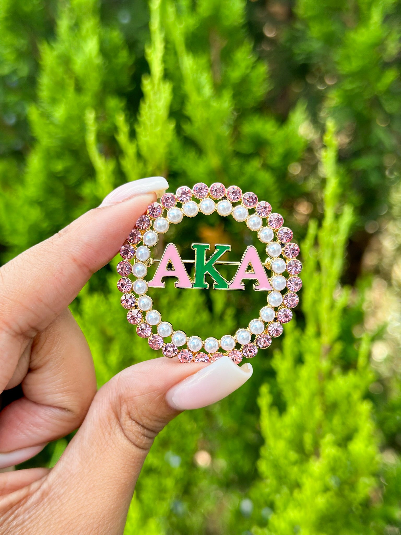 AKA Round Pink & Green Brooch Pin