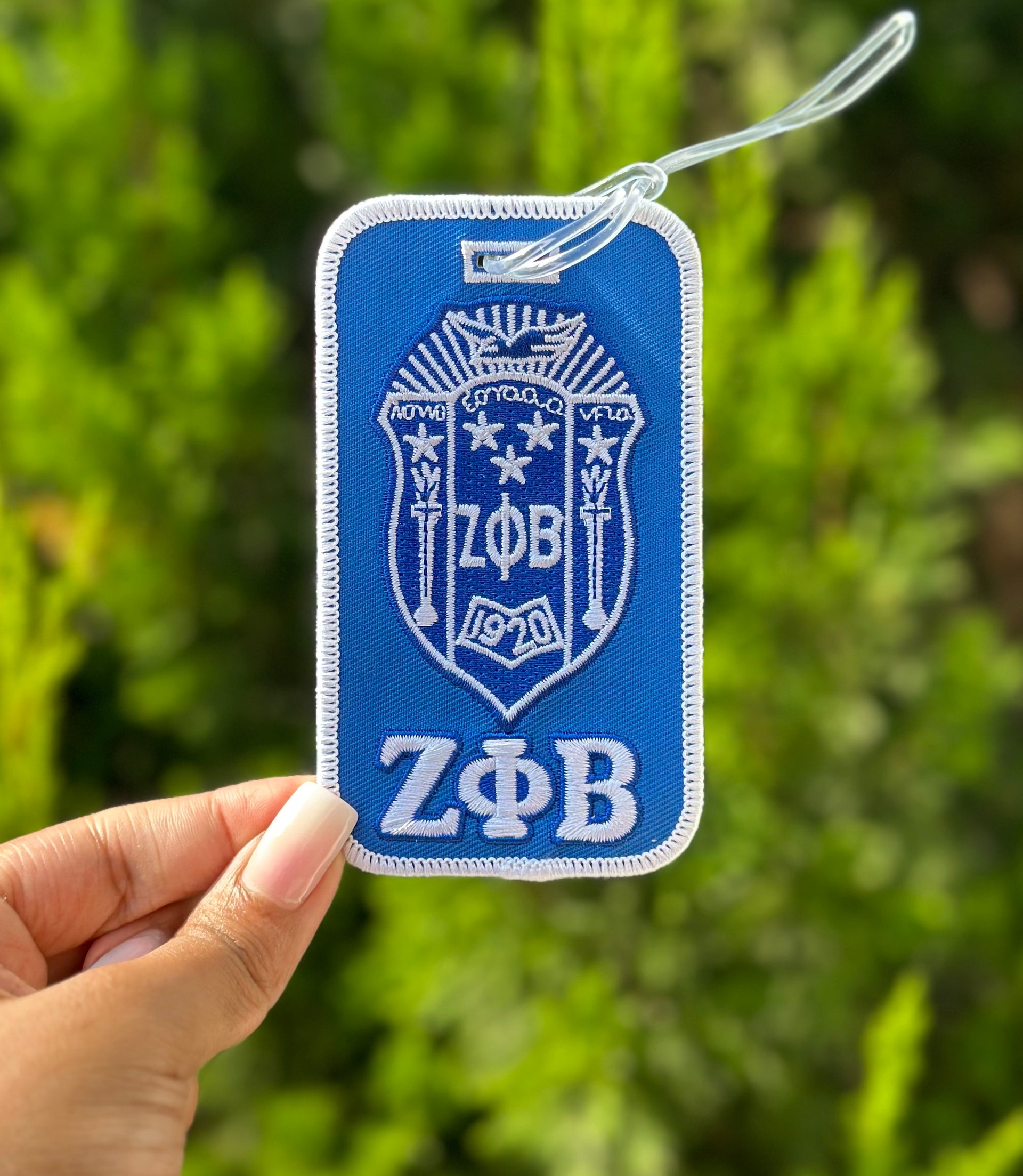 ZPB Blue & White Embroidered Luggage Tag